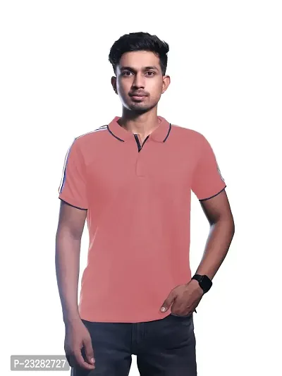 Rad prix Men Pink Cotton Contrast Tipping Polo T-Shirt-thumb0