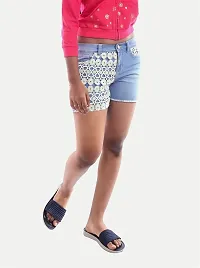 Rad prix Girls Blue Washed Laced Denim Shorts-thumb1