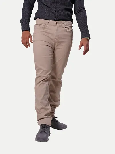 Rad Prix Mens Beige Solid Chinos Trousers