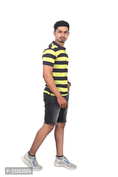 Rad prix Men Yellow and Black Thick Stripes Regular fit T-Shirt-thumb2