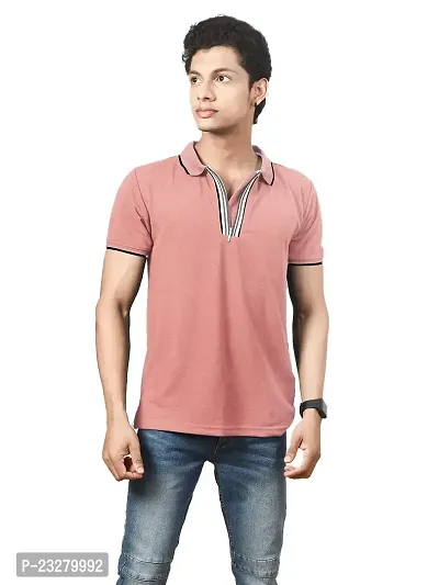 Rad prix Men pink Cotton Contrast Tipping Polo T-shirt-thumb0