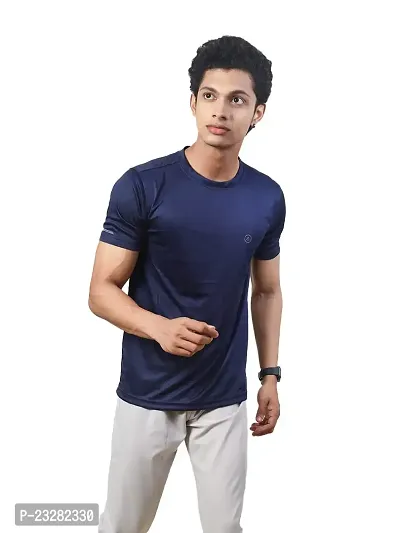 Rad prix Men Solid Blue Polyester Casual Loose T-Shirt-thumb0
