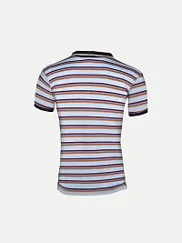 Mens Light Blue Fashion Striped Cotton Polo T-Shirt-thumb3