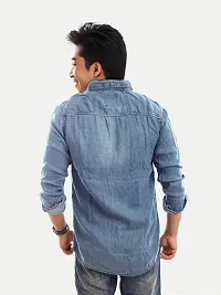 Rad prix Men Light Blue Heavy Washed Denim Shirt-thumb3