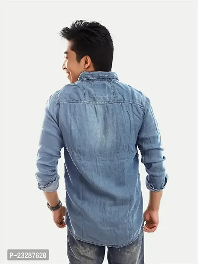 Rad prix Men Light Blue Heavy Washed Denim Shirt-thumb4