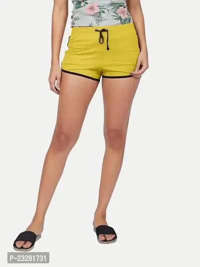 Womens Solid Elasticated Shorts- Yellow Colour