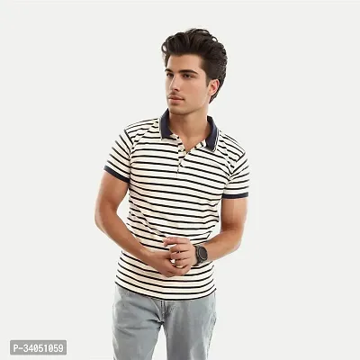 Stylish Multicoloured Striped Cotton Polos For Men