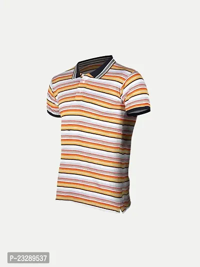 Mens Khaki Fashion Striped Cotton Polo T-Shirt-thumb2