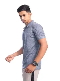 Men Basic Grey Polyester Polo Collared T-Shirt-thumb2