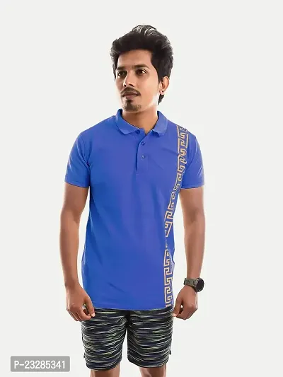 Rad prix Men Blue Contrast Print Slim Fit Polo T-Shirt