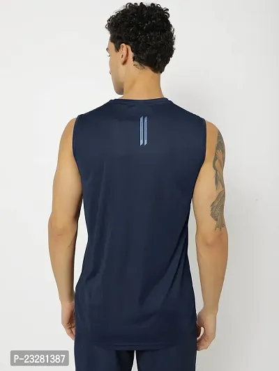 Rad prix Men Navy Textured Sleeveless Sports T-Shirt-thumb3