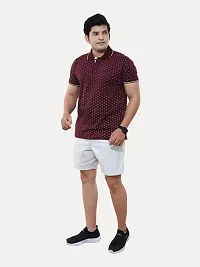 Rad prix Men Burgundy Ditsy Printed Casual Loose Fit Polo T-Shirt-thumb1