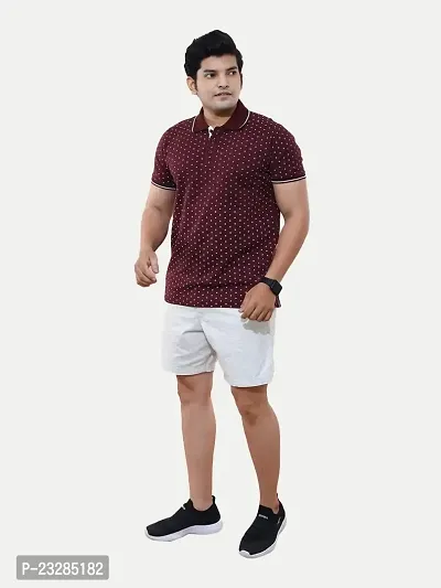 Rad prix Men Burgundy Ditsy Printed Casual Loose Fit Polo T-Shirt-thumb2