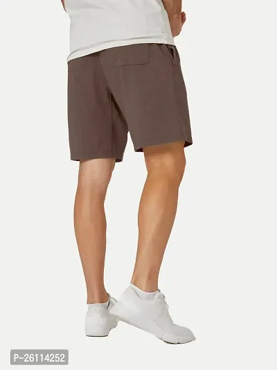 Mens Coffee Brown Solid Knitted Casual Shorts-thumb4