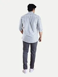 Rad Prix Men All-Over Grey Striped Regular Cotton Shirt-thumb3