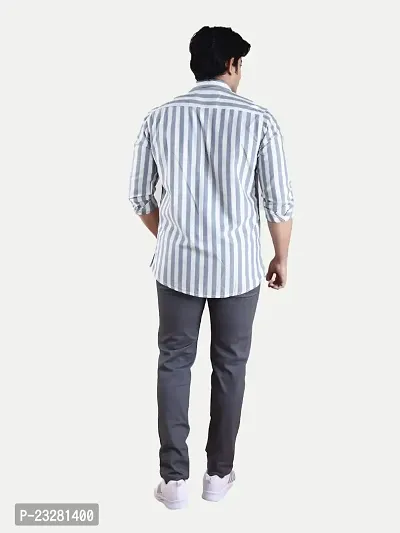 Rad Prix Men All-Over Grey Striped Regular Cotton Shirt-thumb4