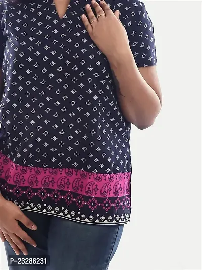 Rad prix Women Navy Blue Casual Printed Tops-thumb5