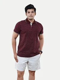 Rad prix Men Burgundy Ditsy Printed Casual Loose Fit Polo T-Shirt-thumb2