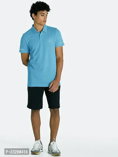 Men Basic Light Blue Polyester Polo T-Shirt-thumb3