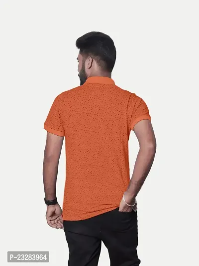 Rad prix Men Orange Ditsy Printed Polo T-Shirt-thumb4