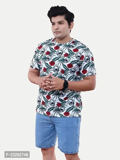 Men All-Over Red Floral Printed Cotton Slim fit T-Shirt-thumb3