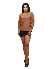 Womens Garment dye knit  Brown Cotton Polo  tops-thumb3