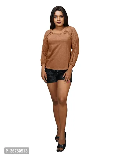 Womens Garment dye knit  Brown Cotton Polo  tops-thumb4