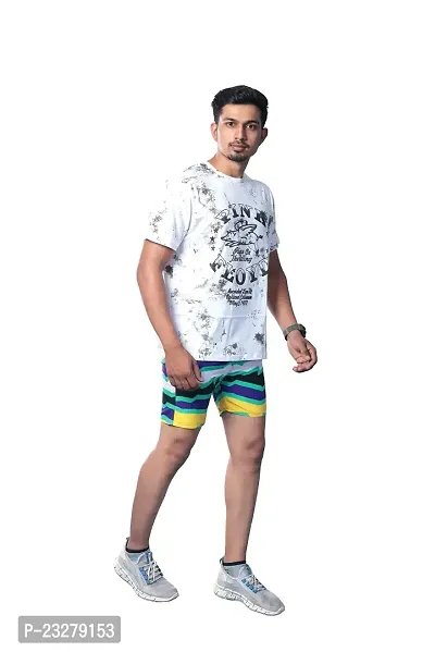 Rad prix Men White Abstract Printed Casual Shorts-thumb2