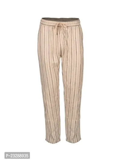 Rad prix Men Striped Cotton Beige Chinos Trousers