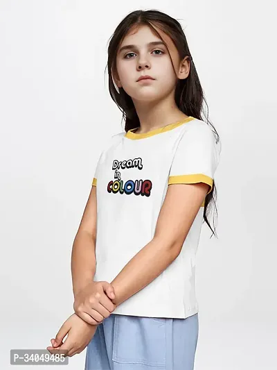 Stylish White Cotton T-shirt For Girls-thumb2