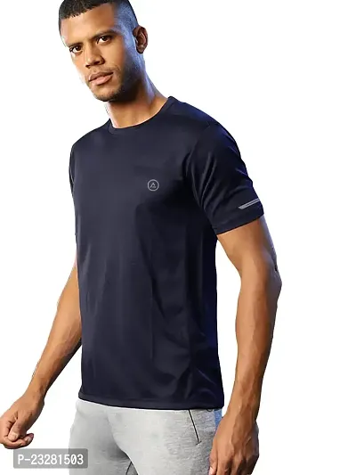 Rad prix Men Navy Polyester Active Crew Neck T-Shirt-thumb0