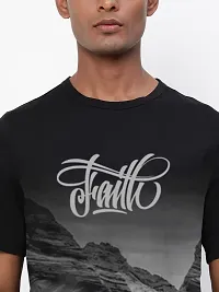 Men Black Graphic Printed and Textured Polyester T-Shirt-thumb2