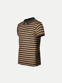 Mens Khaki Fashion Striped Cotton Polo T-Shirt-thumb1