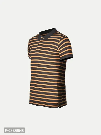 Mens Khaki Fashion Striped Cotton Polo T-Shirt-thumb2