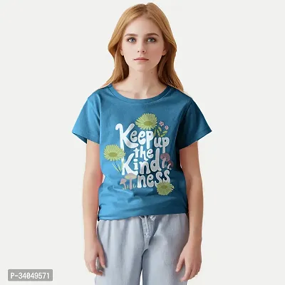 Stylish Blue Cotton T-shirt For Girls-thumb0