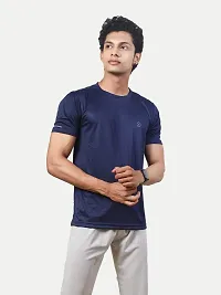 Rad prix Men Solid Blue Polyester Casual Loose T-Shirt-thumb3