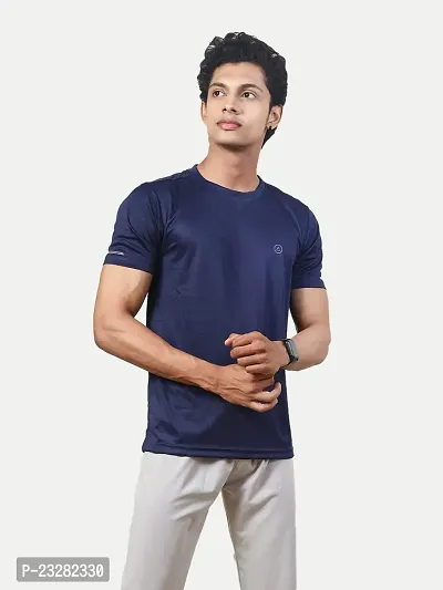 Rad prix Men Solid Blue Polyester Casual Loose T-Shirt-thumb4