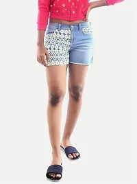 Rad prix Teen Girls Light Blue Denim Laced Cotton Shorts-thumb2