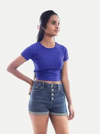 Rad prix Women Dark Blue Cropped T Shirts-thumb2