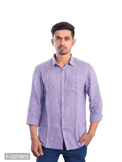 Rad prix Men Violet Gingham Checkered Cotton Casual Shirt-thumb0