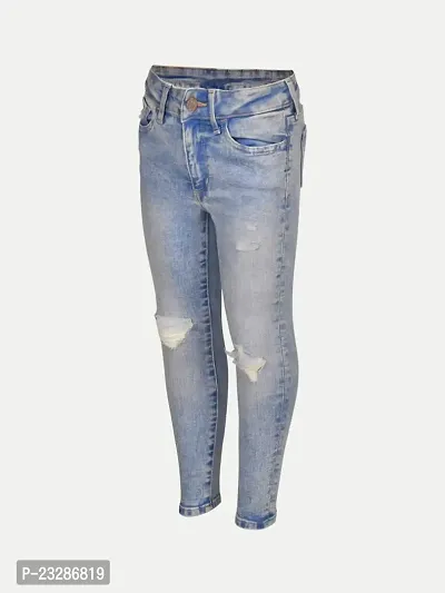 Rad prix Girls Mid-Blue Denim Pant with Slash-at-The-Knee-thumb2