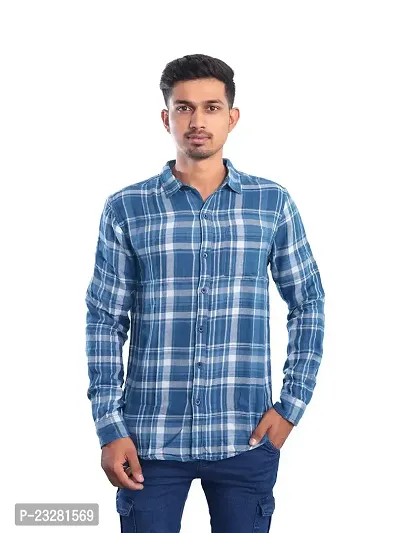 Rad prix Men Blue Checked Regular Fit Casual Cotton Shirt-thumb0