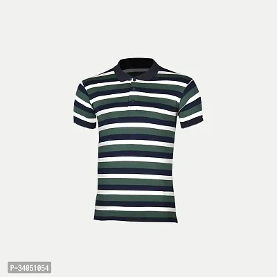 Stylish Black Striped Cotton Polos For Men-thumb0