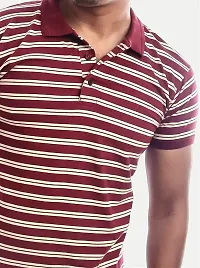 Men Red and White Thin Stripes Cotton T-Shirt-thumb2