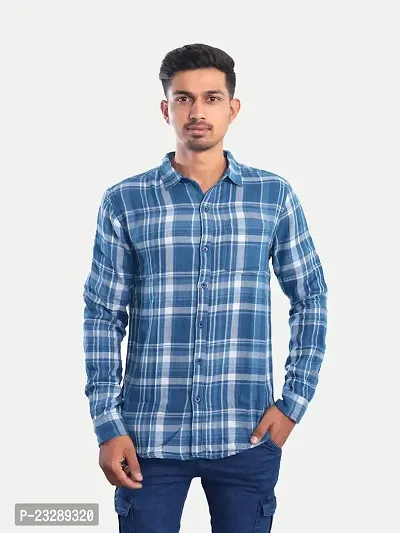 Rad prix Men Blue Checked Regular Fit Casual Cotton Shirt-thumb3