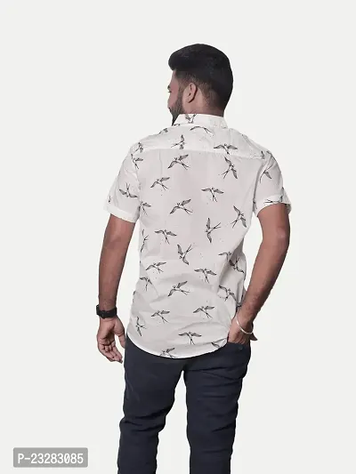 Rad prix Men All-Over Black  White Bird Printed Casual Cotton Shirt-thumb4