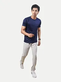 Rad prix Men Navy Polyester Active Crew Neck T-Shirt-thumb1