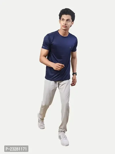 Rad prix Men Navy Polyester Active Crew Neck T-Shirt-thumb2