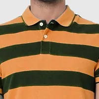 Rad prix Men Orange and Black Thick Stripes Regular fit Polo T-Shirt-thumb2