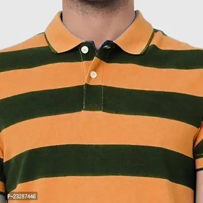 Rad prix Men Orange and Black Thick Stripes Regular fit Polo T-Shirt-thumb3